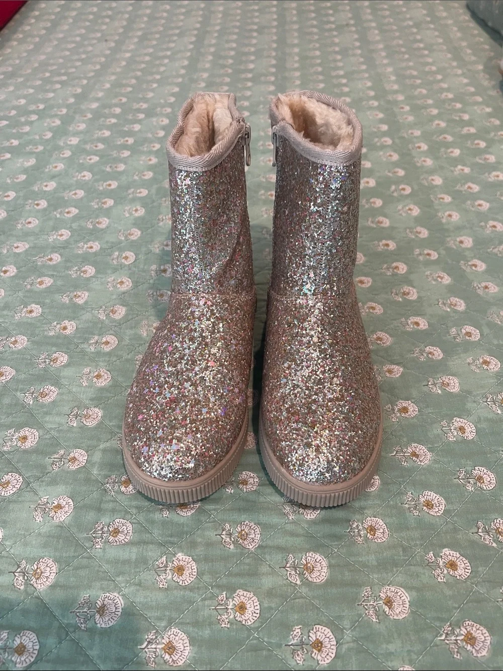 Cat & Jack Glitter Snow Boots - Pink/Silver Sparkle